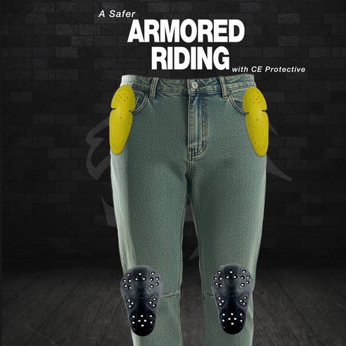 Motorcycle Riding Jeans | Yellowish Blue – Aramid Lined with Impact Armor